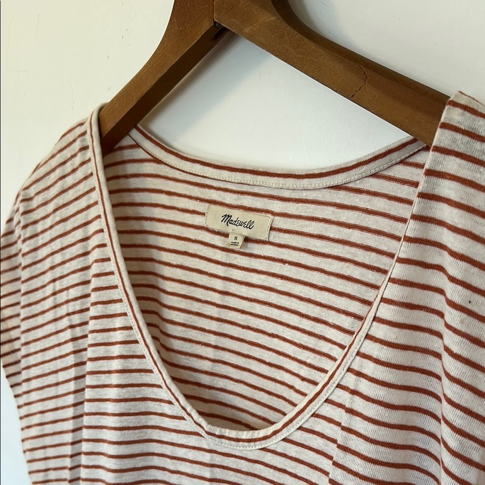 Madewell Striped V-Neck Tee - orange and cream size Medium - Picture 3 of 6